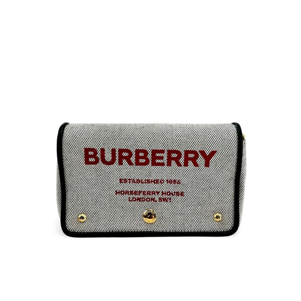 Burberry Horseferry Print Canvas Notebook Shoulder Bag Black White